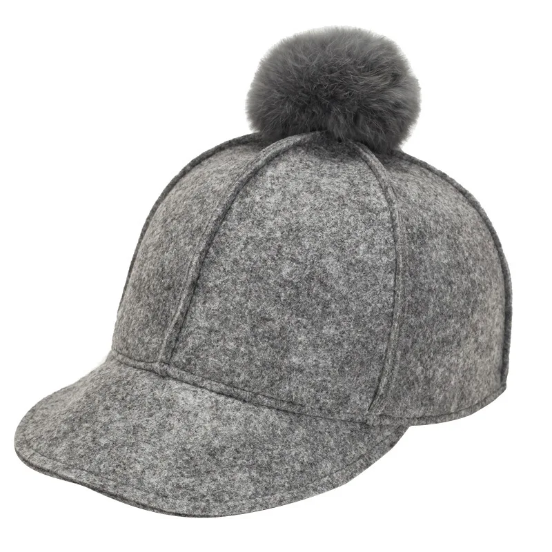 

Pure Color Baseball Cap 2018 Winter Cap For Women Faux Fur Pompom Ball Cap Fitted Casual Snapback Hat Cap