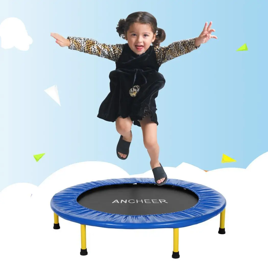 

Kids Mini Trampoline Portable Foldable Durable Construction Safe Trampoline Padded Frame Cover Handle