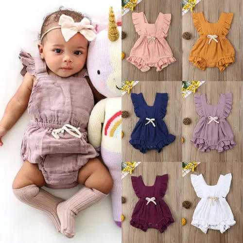 الوليد طفلة الفتيان الكشكشة عارية الذراعين القوس رومبير Sunsuit بذلة طفل الاطفال الأميرة القطن سروال قصير صيفي للأطفال وزرة الملابس
