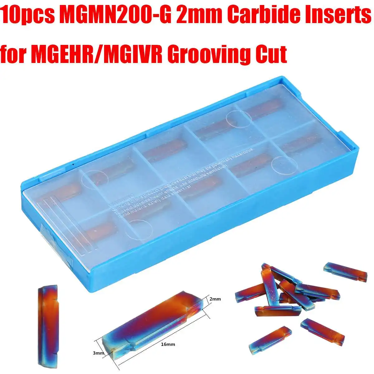 

New 10pcs HRC40 Blue-Nano MGMN200-G 2mm Carbide Inserts for MGEHR/MGIVR Grooving Cut Off Tool
