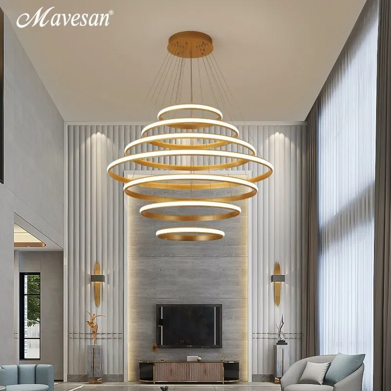 

LED pendant lights living room dining Modern Black White golden coffee Rings aluminum body ceiling mounted indoor lamps de