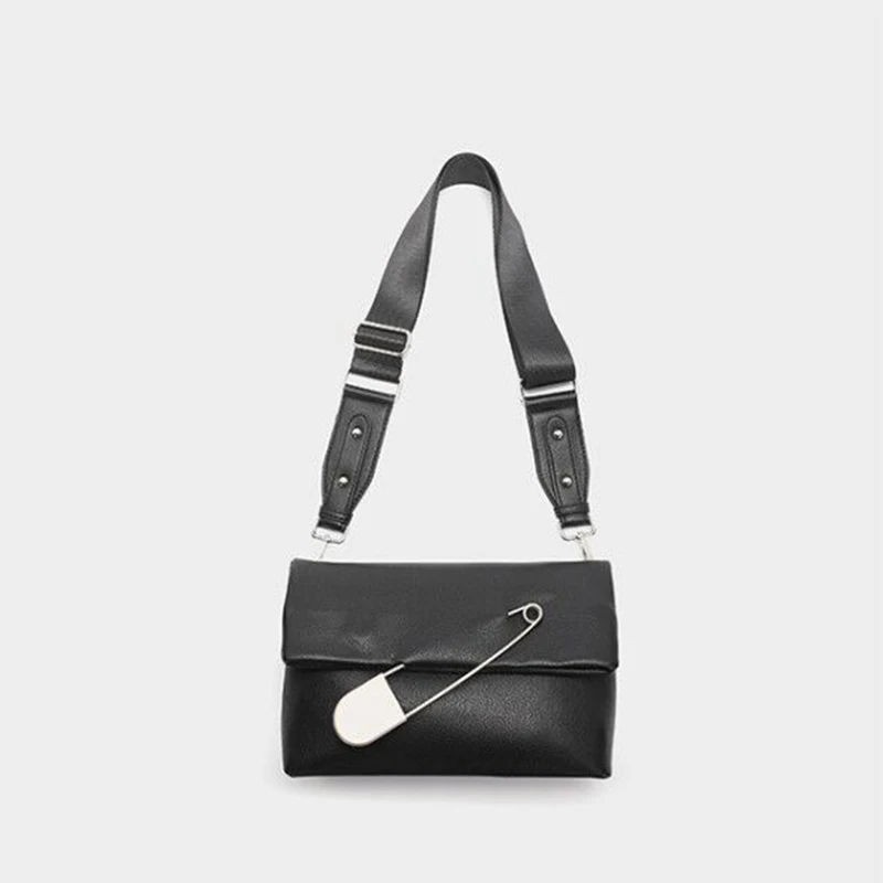 

[Super Seabob] 2019 Spring Summer Woman New Brown Spliced Paperclip Wide Single Strap PU Leather Messenger Bag All Match LM158