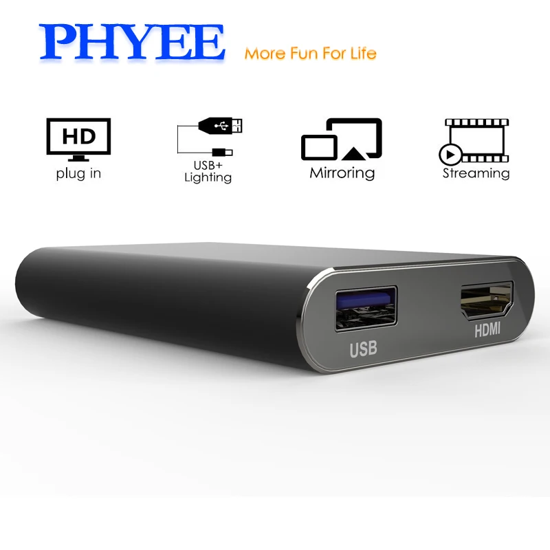 PHYEE Адаптер зеркального отображения автомобильного экрана USB Dongle Audio Video Plug and Play HDMI CVBS MLC600 для iOS устройств Android