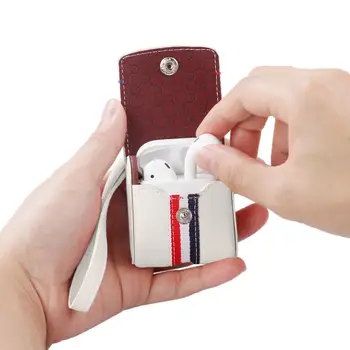 

VNSTRIP ribbon weaving Luxury PU Protective Earphone Case for Airpods Business style with hand strip Leather Sports Bag for XS