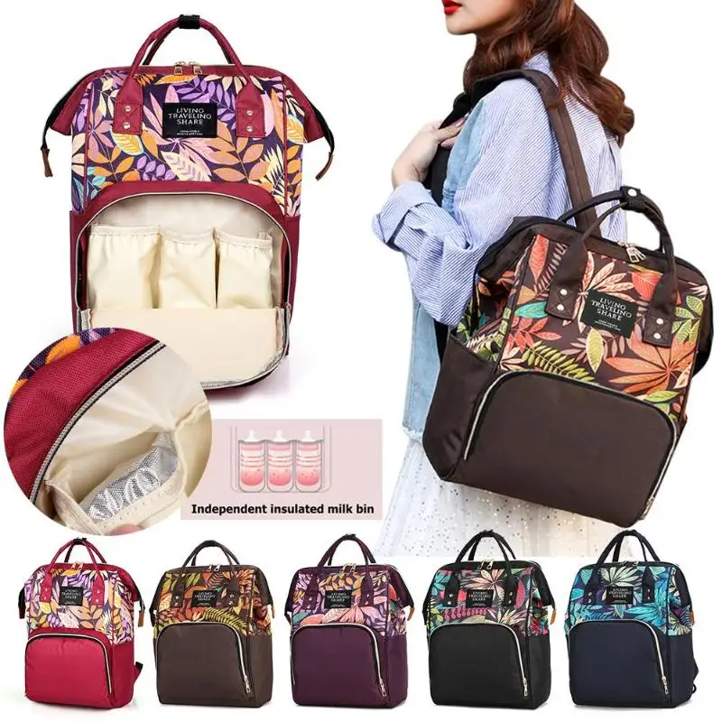 

Fashion Mummy Maternity Nappy Bag Large Capacity Big Mummy Maternity Travel Backpacks Plant Print Baby Diaper Shoulder Bags
