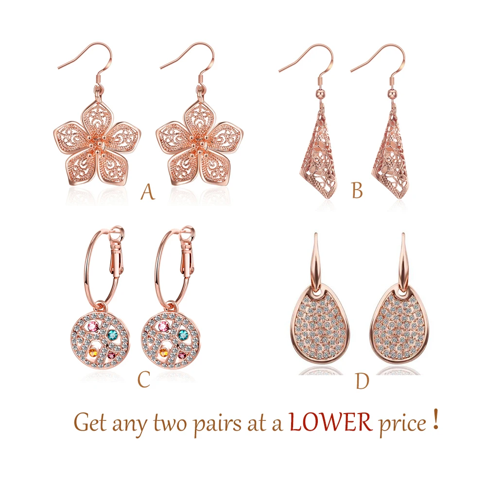 

Romantic Drop Earrings for Women Rose Gold Color Dangle Earring with Flower Pattern Suitable for Wedding Round Shape Jewelry