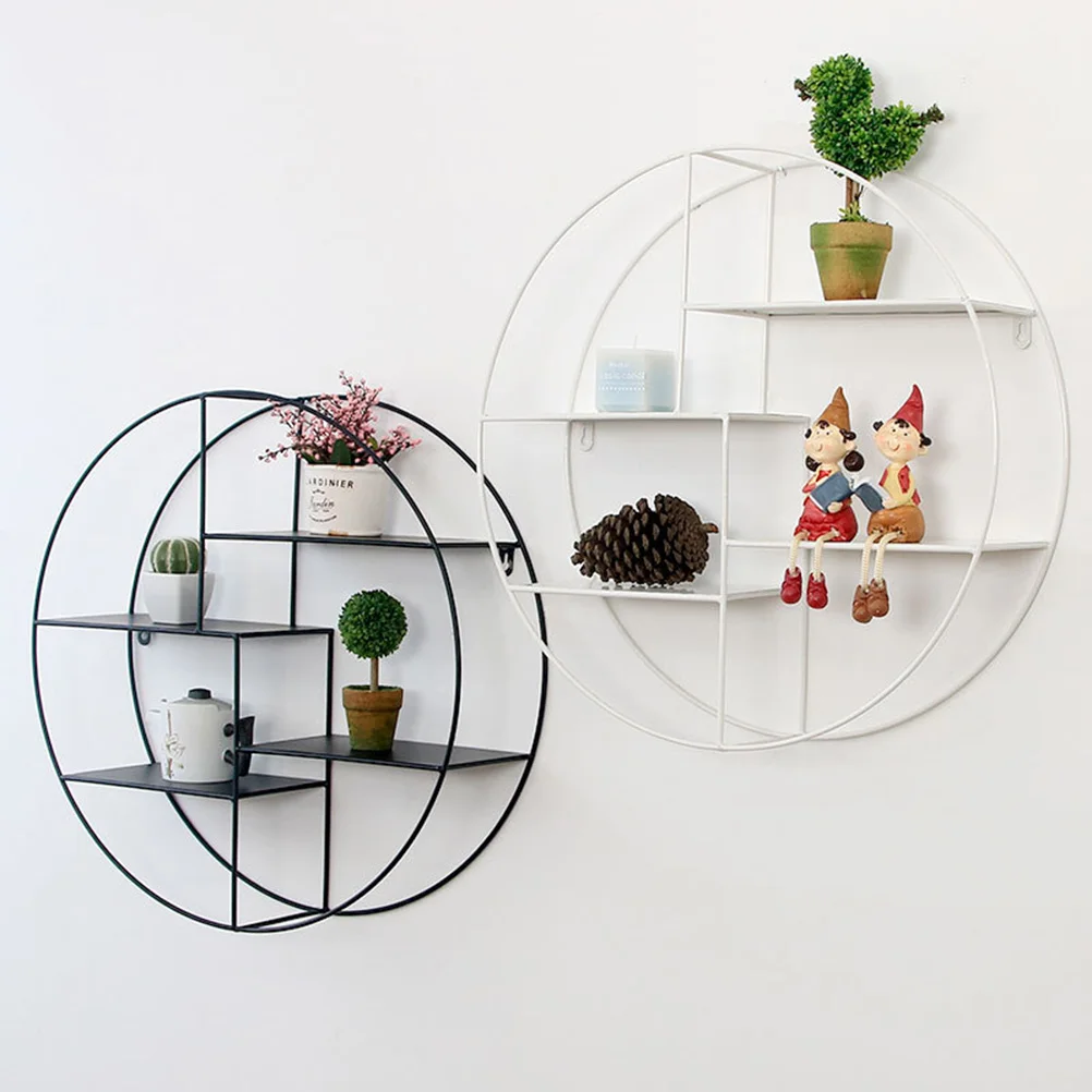 

Wrought Iron Wall-Mounted Brackets Storage Racks Bookshelf Round Shaped Wall hanging Decoration for Living Room Bedroom