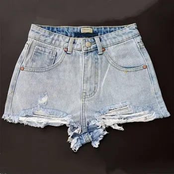 

Fashion Women High Waist Slim Denim Shorts Summer High Street Jeans Shorts Loose Female Tassel Hole Solid Short Pants