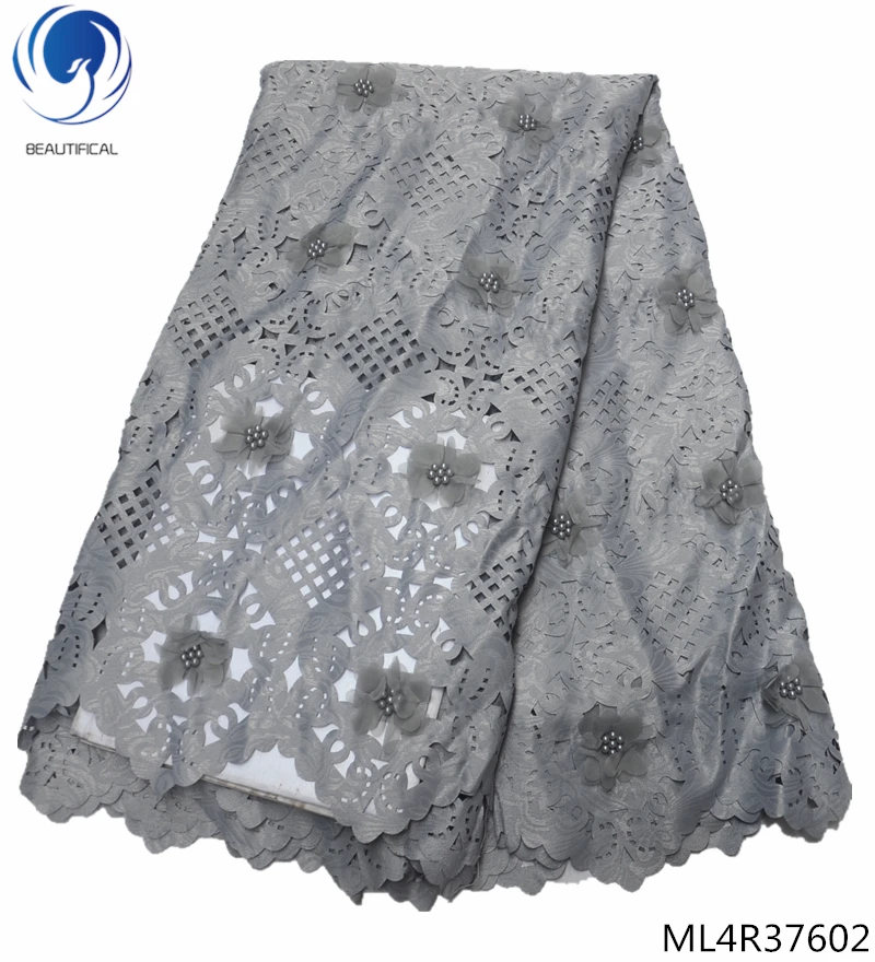 

BEAUTIFICAL grey 3d lace fabric cotton swiss voile lace nigerian laces free shipping with 3d flower beads voile fabric ML4R376