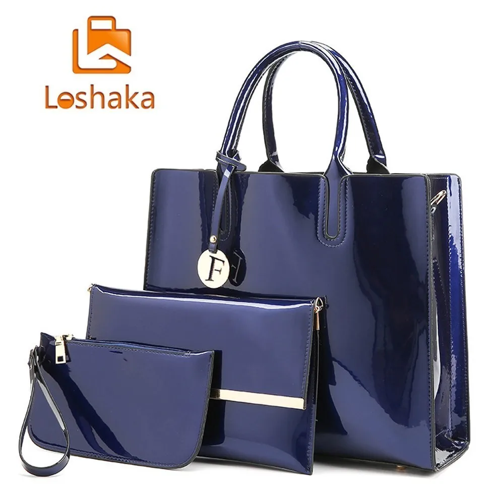 

Loshaka 3 Sets Patent Leather Composite Bags Women Chain Shoulder Bags High Quality Tote Handbags Small Crossbody Bags Wallets