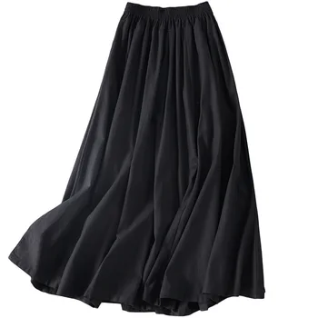 

New Arrival Women Black Pleated A-Line Skirts Vintage Spring Summer Two Layers Loose Midi Skirts