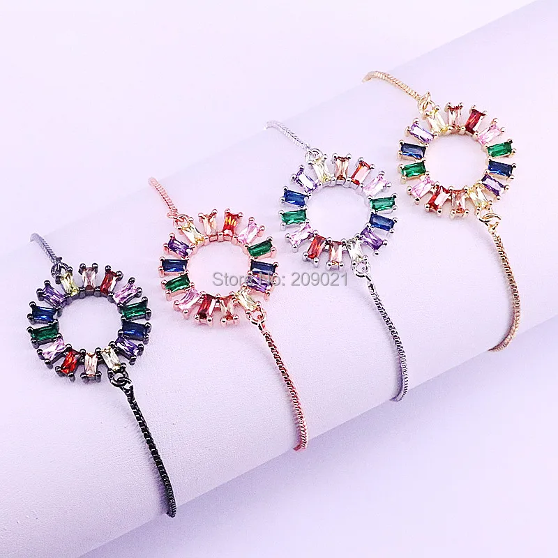 10 шт. модный микро-паве Радуга кубического циркония Шарм круглый круг браслет для женщин Регулируемый CZ ювелирные изделия подарок