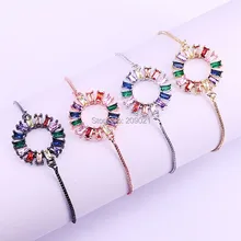 10 шт. модный микро-паве Радуга кубического циркония Шарм круглый круг браслет для женщин Регулируемый CZ ювелирные изделия подарок