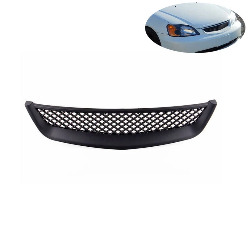 

1Pcs ABS Black Car Front Hood Mesh Bumper Grille Cover Guard For Honda Civic 01-03 Car Styling Accessories