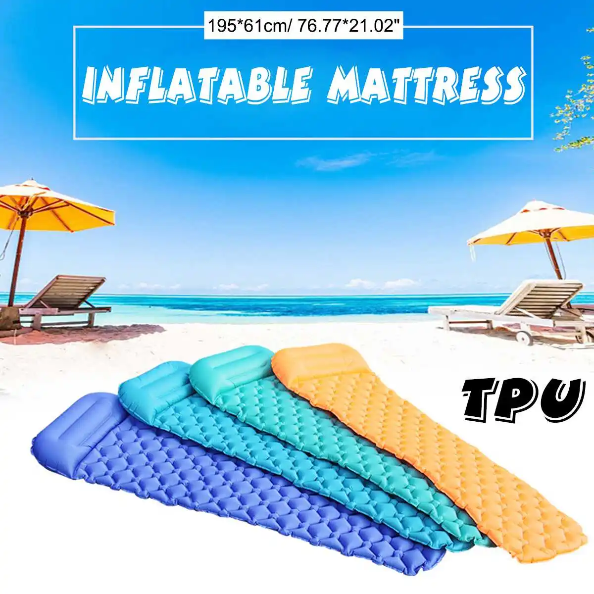 

195*61*6cm TPU Inflatable Sleeping Pad Camping Mat With Pillow air mattress Cushion Sleeping Bag air sofas inflatable