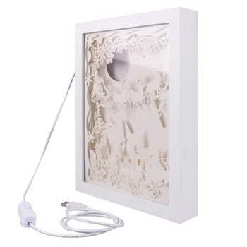 

Merry Christmas 3D Shadow Box Paper Carving Papercut LED Night Lamp Light for Bedroom Coffee Shop Tea House Gift Decoration