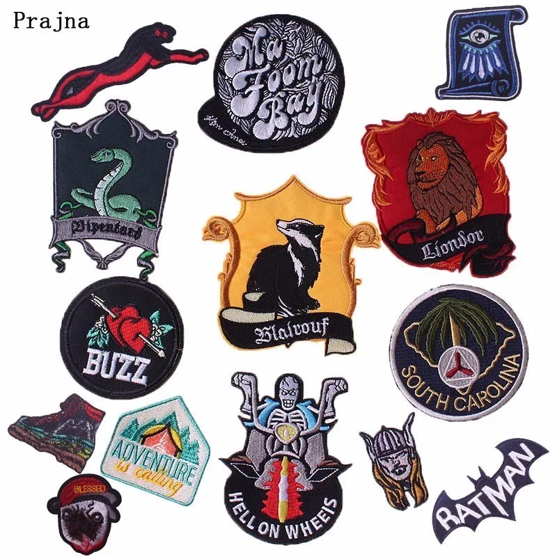 

Prajna Hippie Harry Potter Badge Punk Style Embroidered Ironing Patch For Cloth Armband Animals DIY Adventure Rock Decoration H