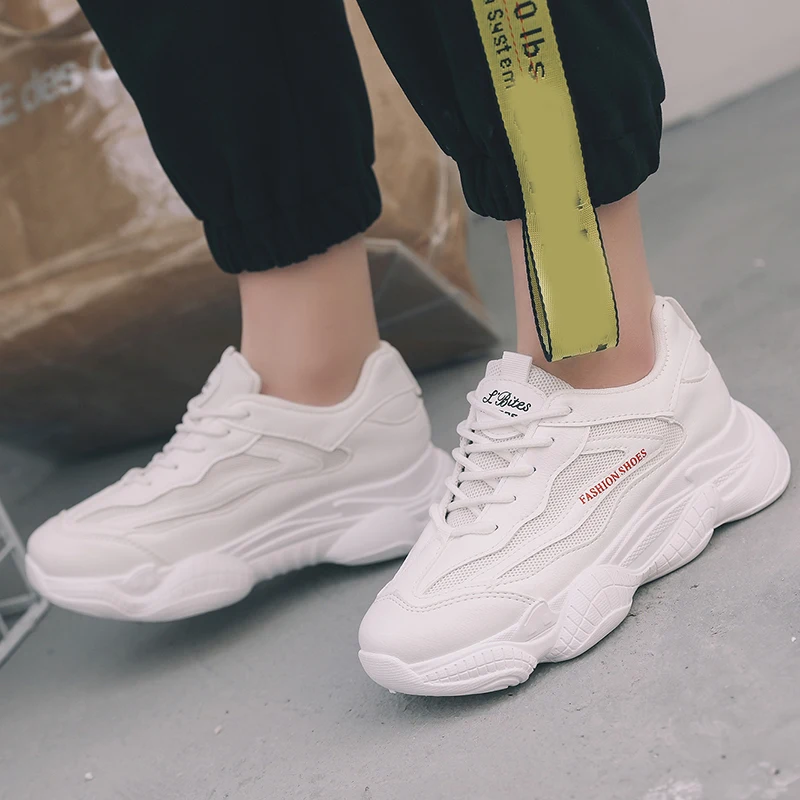 

Spring Shoes Woman White Sneakers 2019 Female Platform Sneakers Women Lace Up Air Mesh Comfortable Casual Shoes Chaussures Femme