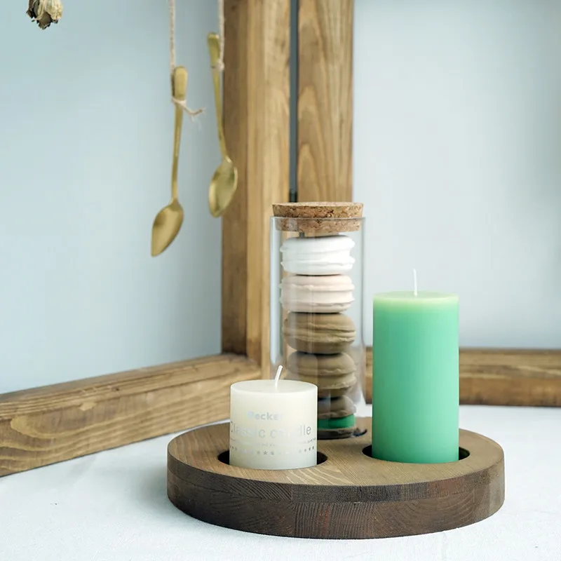 

3 Holes Pine Wooden Candle Holder Tray Design Tealight Candlestick Holder Mini Flower Pot for Home Bar Garden Holders Decoration