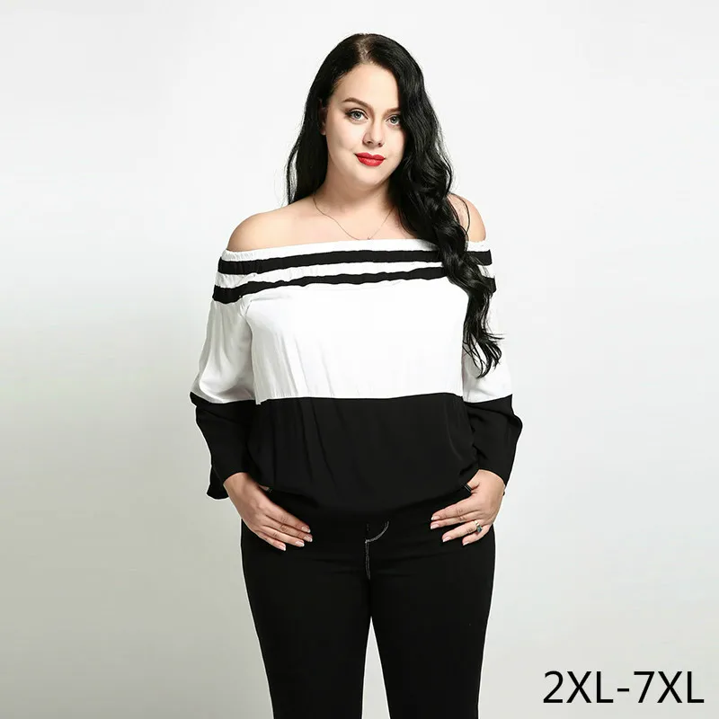 

Blouse Women Plus Size 4xl 5xl 6xl 7xl Off Shoulder Women Blouses And Shirt 2019 Casual Ladies Tops Black White Big Size Clothes