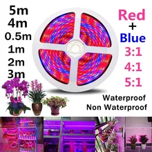 5 м светодиодный растения растут полосы светильник полный спектр 5050 smd 60 светодиодный/M лампа для выращивания Водонепроницаемый 0,5/1/2/3/4/5 m красные, синие светильник 3:1 4:1 5:1