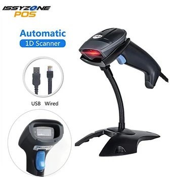 

ISSYZONEPOS 1D Barcode Scanner Handheld Laser CCD Bar codes Scanner Wired Automatic Barcode Reader Anti-Shock Scanner with Stand