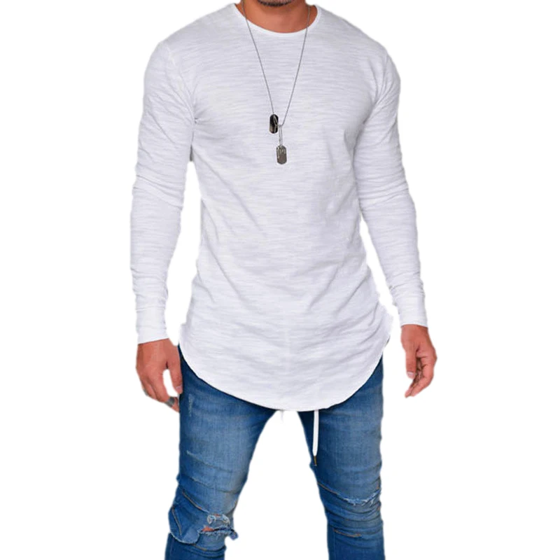 

MYTL Men Fashion Solid Color O Neck Long Sleeve Elastic Slim Fit T Shirt Male Casual Formal Knitted Pullovers Basic Tee Tops P