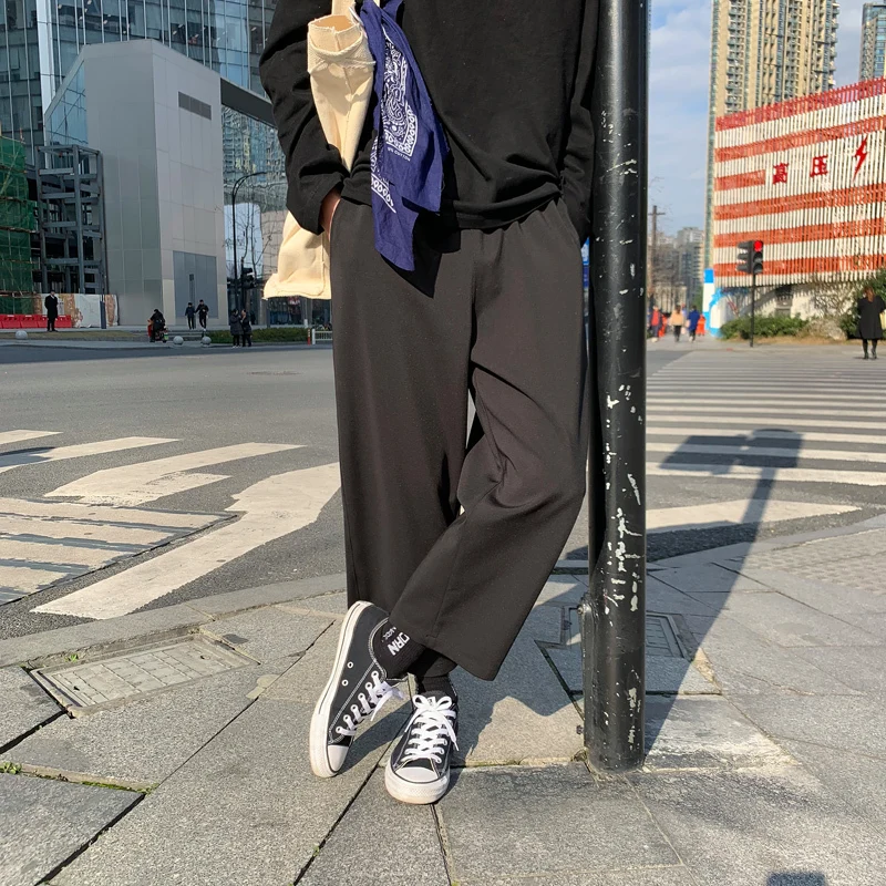 Men's Casual Pants 19 Spring New Hong Kong Style Wide Leg Casual Pants Loose Nine Pants Men And Women Wild Youth Men's Clothing