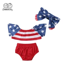 0-24M Newborn Kid Baby Girl Summer Top Star Striped Flare Sleeve Outfit Set Clothes Two-Piece Suits