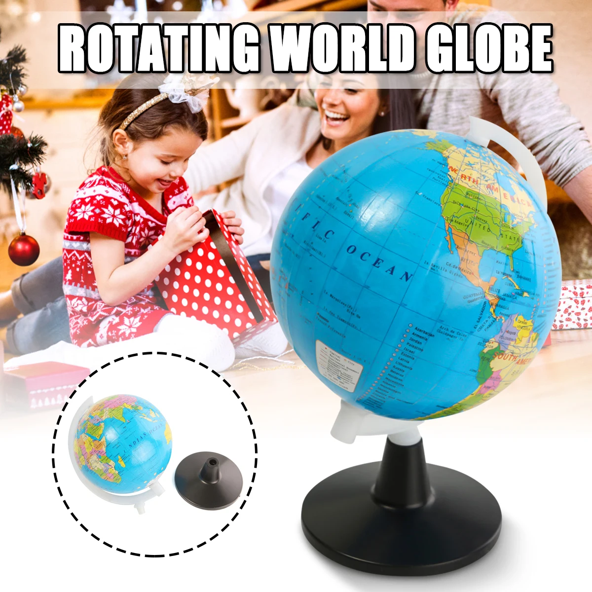 

8.5cm Plastic Mini Floating World Globe Atlas Map With Swivel Stand Geography Educational Toys For Child Kid Gift In English
