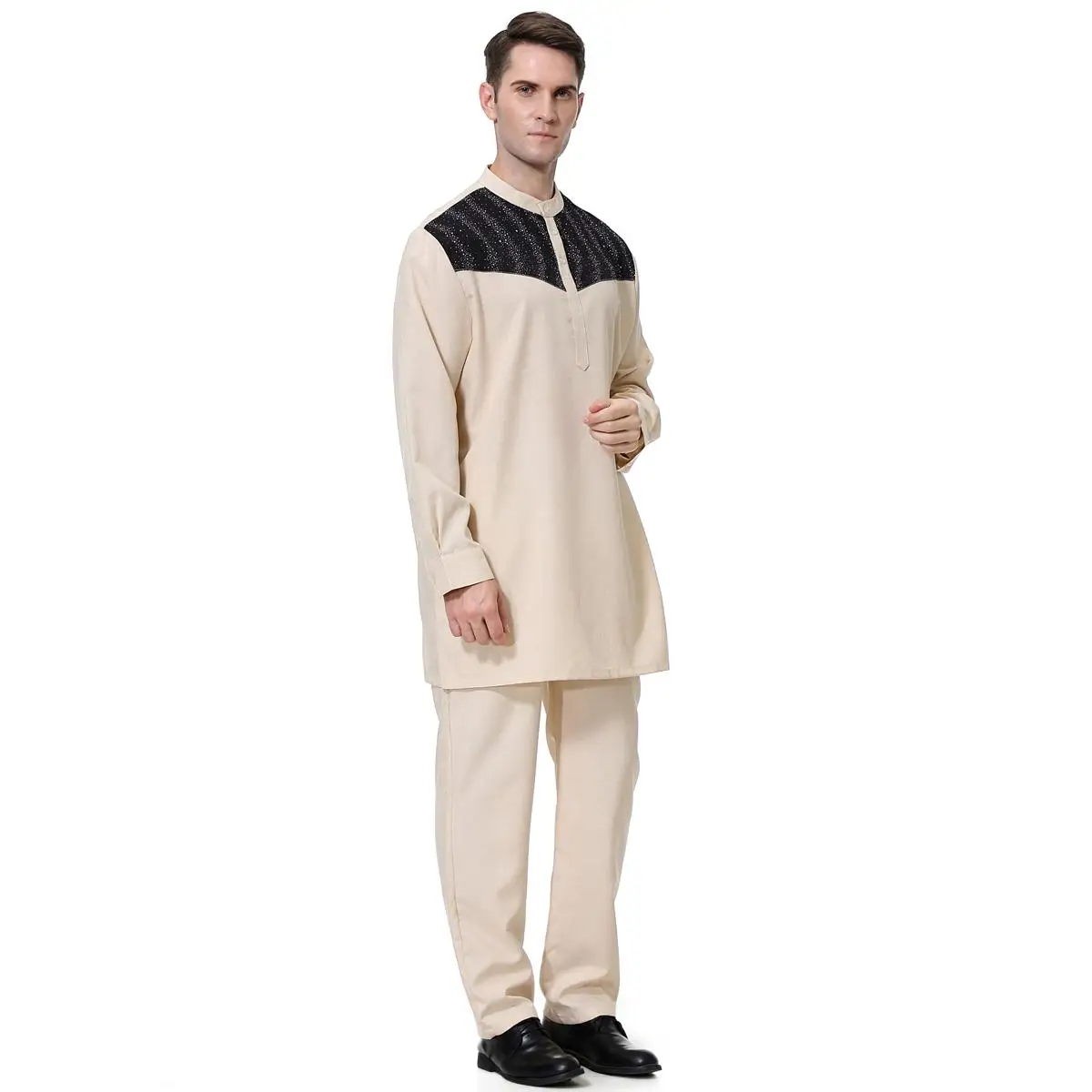 2PCS Muslim Men\\\'s Robe Suits Jubba Thobe Arab Dubai Shirts Tops+Pants Outfits Middle East Islamic Clothing Men Abaya Sets Saudi