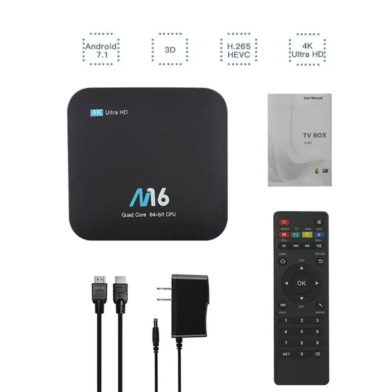 Для Allwinner сетевой плеер M16 LITE H3 четырехъядерный HD Android 7 1 телеприставка 4K 2G + 16G/1G 8G