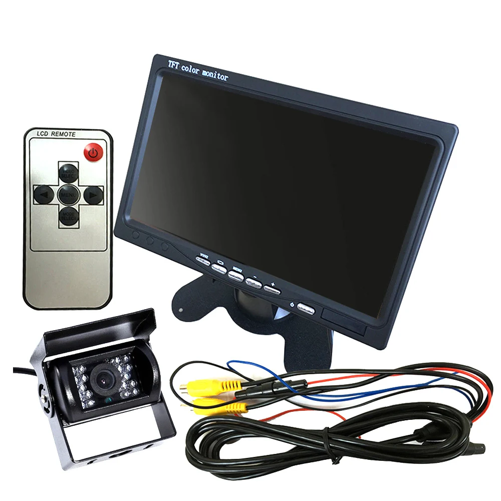 

12V/24V Car Reversing Camera RCA + 7" LCD Monitor Truck Bus Van Rear View Kit + 10M Cable Auto Accessories