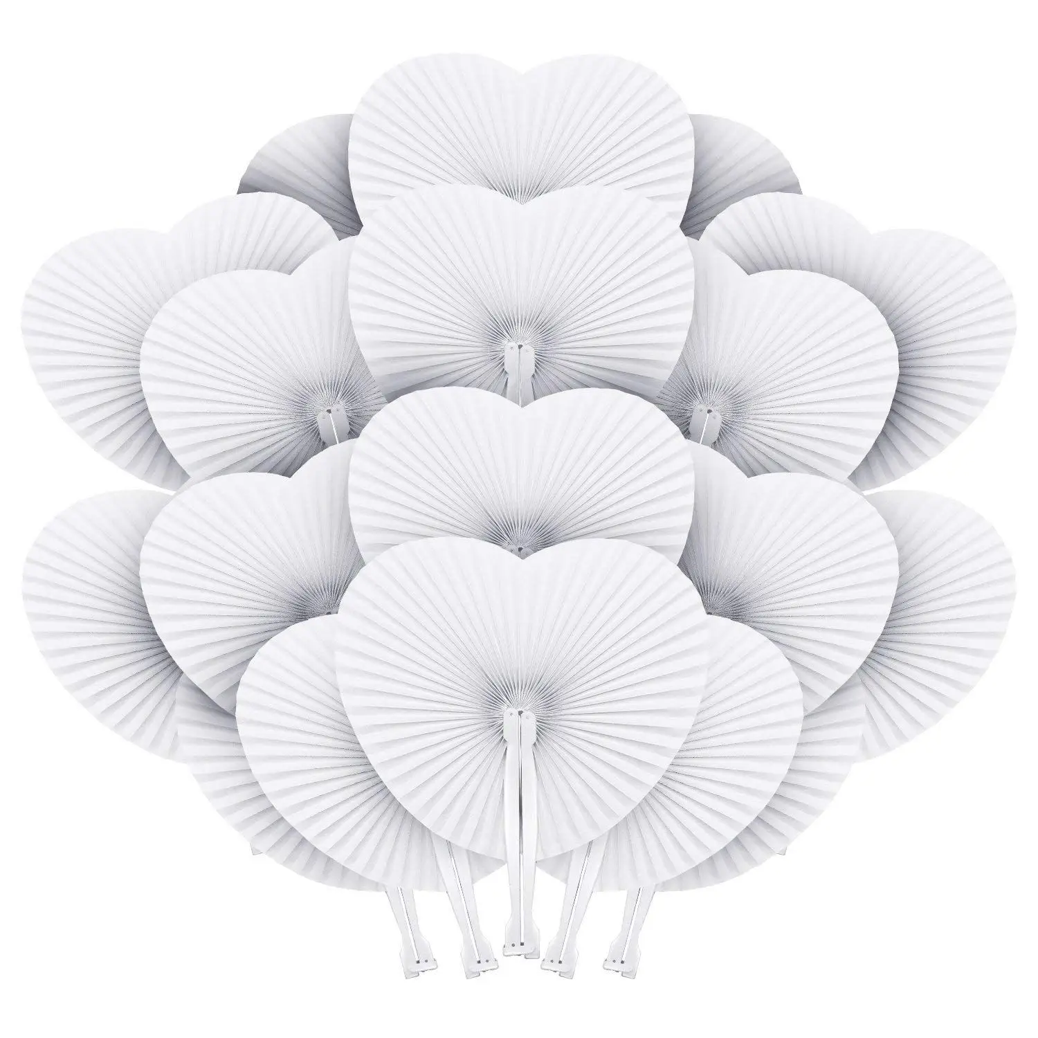 

30pcs Pocket Paper Fans Folding Handheld Fan Heart Shape for Wedding Party Guest Wedding Birthday Decoration(White)