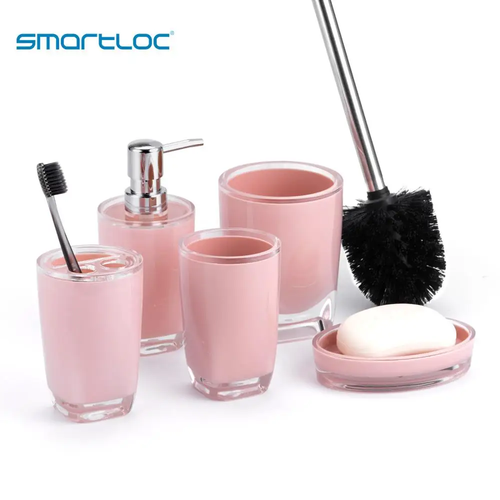 

Set of 5 smartloc Plastic Bathroom Accessories Set Liquid Soap Dish Dispenser Toothbrush Toothpaste Toilet Brush Holder Bath