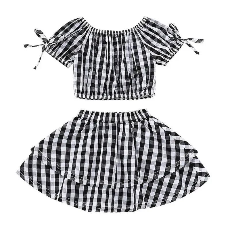 2019 Baby Girls New 2pcs Cute Children Clothes Set Kid Girl Plaid Off Shoulder Tops Short sleeve Kids Dresses For Girls Clothes 2019 Baby Girls New 2pcs Cute Children Clothes Set Kid Girl Plaid Off Shoulder Tops Short sleeve Kids Dresses For Girls Clothes