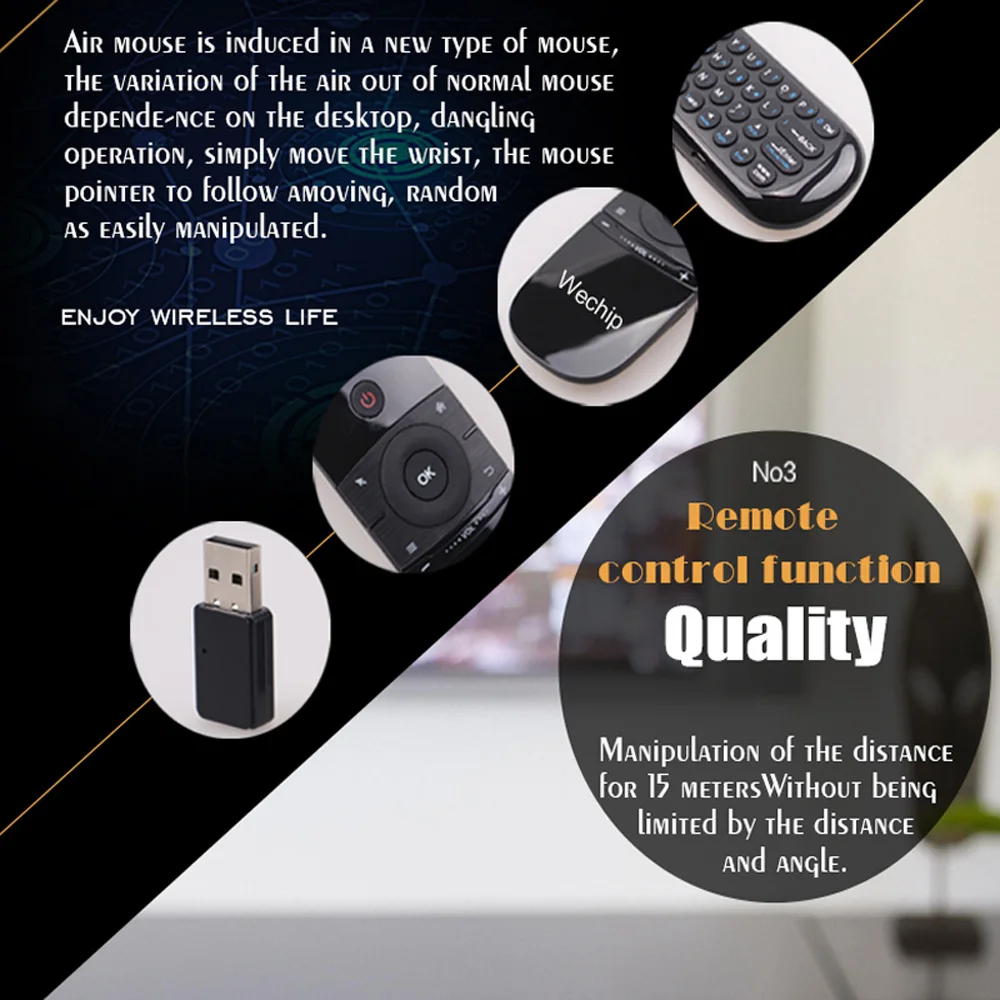 Wechip W1 2.4G Air Mouse 6-Axis Motion Wireless Keyboard Remote Control Infrared Remote Learning for Android TV BOX