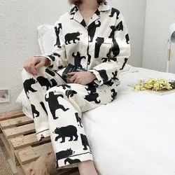 Милый белый медведь 100% матовый хлопок для женщин пижамы для девочек весна повседневное модная Пижама домашняя одежда