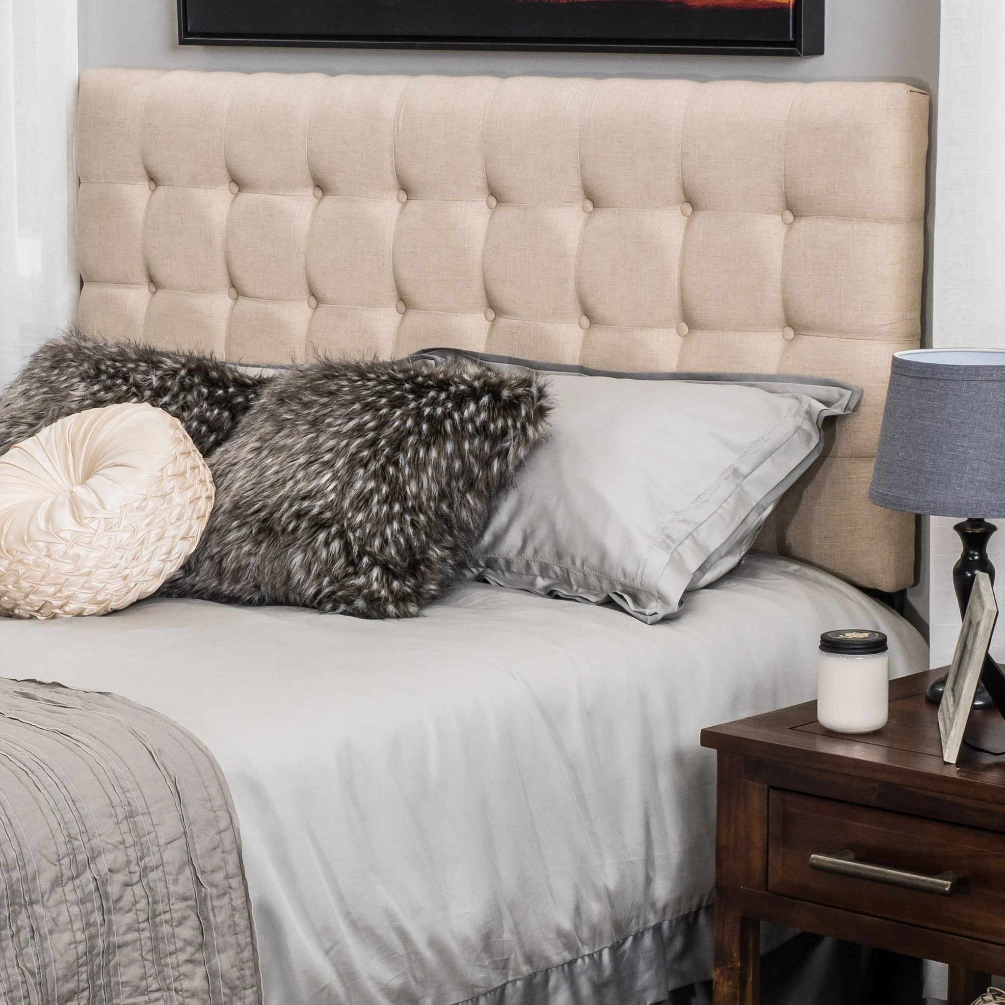 Lansing Queen to Full Dark Beige Linen Fabric Headboardin Beds from