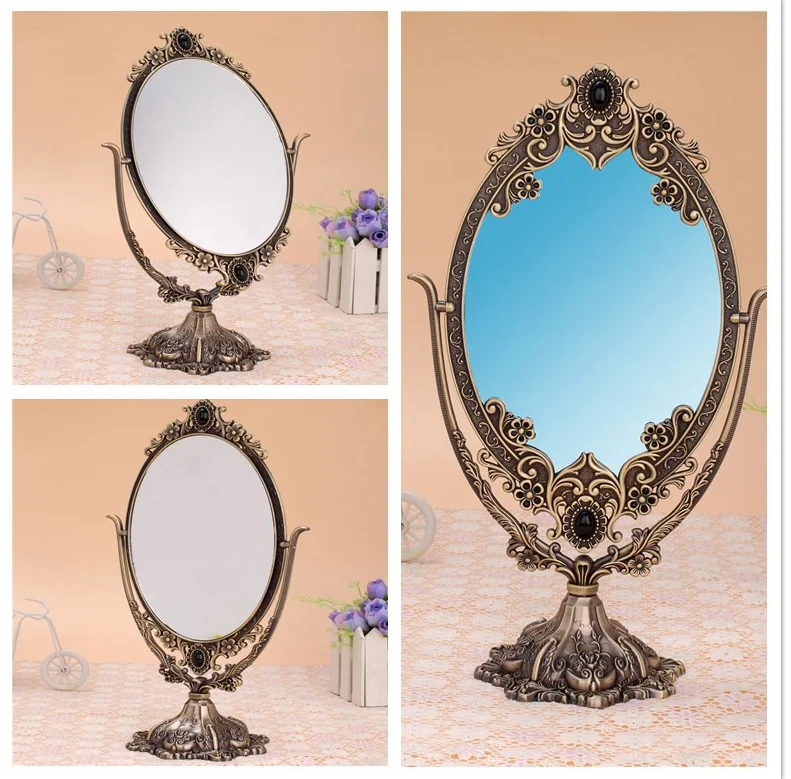 

Retro European Wizard of Oz Double-sided Table Mirror Creative Princess Makeup Mirror Bronze Silver Embossed Antique Metal Frame