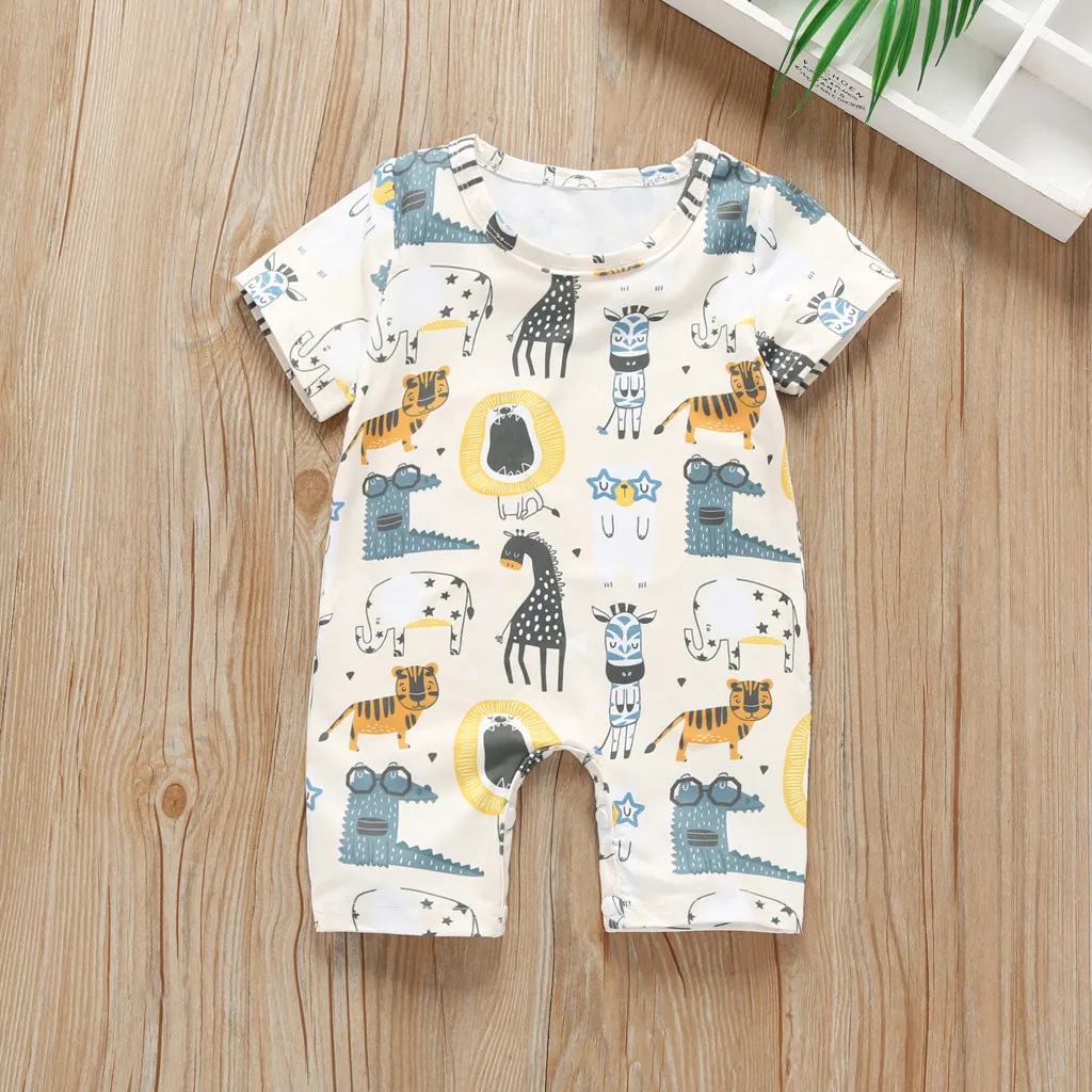 

5Color Short Sleeve Cartoon Romper Toddler Newborn Infant Baby Boys Cartoon Animal Print Romper Jumpsuits Kids Clothes Summer