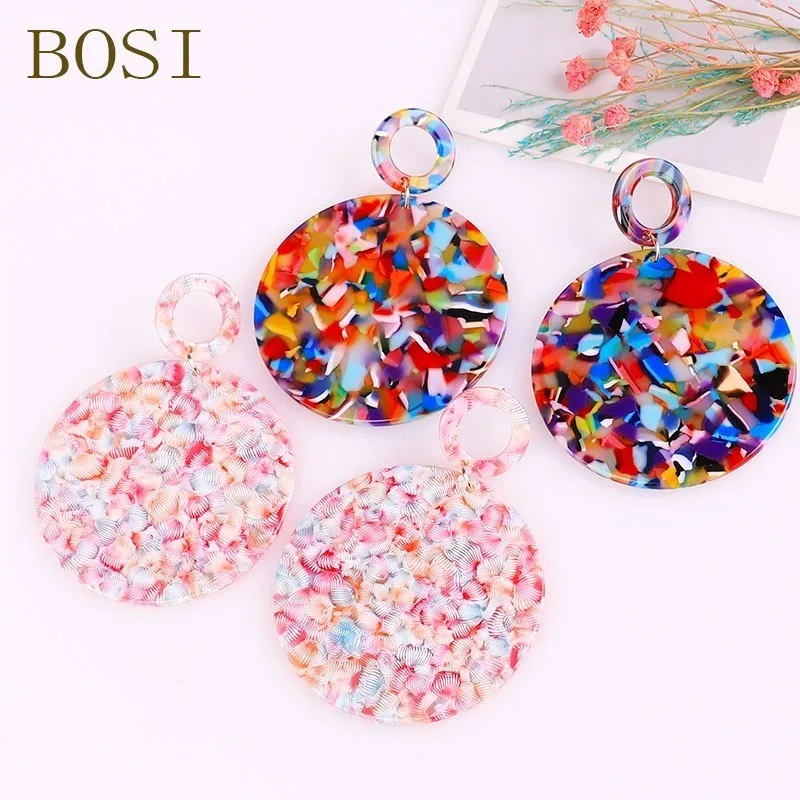 

New Earrings Acrylic Boho Acetate Round pendant Women Big Long Drop Dangle Earings Fashion Jewelry Bohemian Dangle Accessories