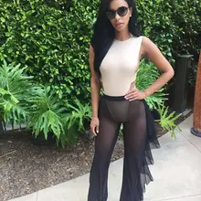 Новинка,, женский сексуальный пляжный сетчатый Прозрачное Бикини, купальный костюм, брюки, черные белые брюки