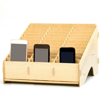 

Wooden Mobile Phone Management Storage Box Creative Desktop Office Meeting Finishing Grid Multi Cell Phone Rack Shop Display