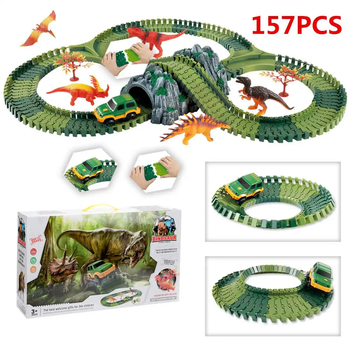 

157 Pieces Magical Racing Track Play Set DIY Flex Racing track funny Dinosaur Educational Rail Car Toy Racing Tracks Child Gifts