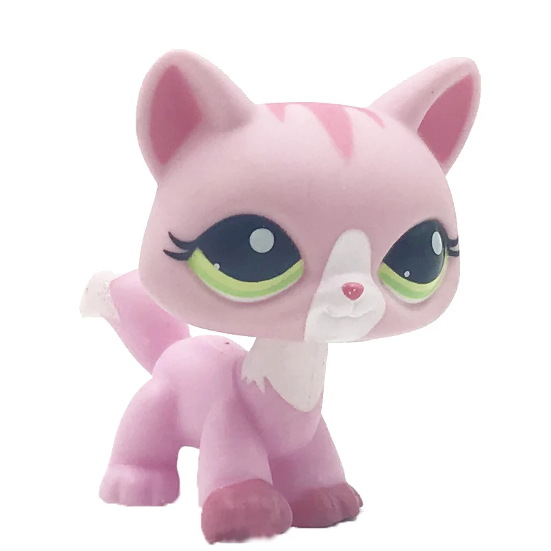 

Rare pet shop lps toys standing littlest short hair cat pink animal kitty with green eyes original anime figure toys for child