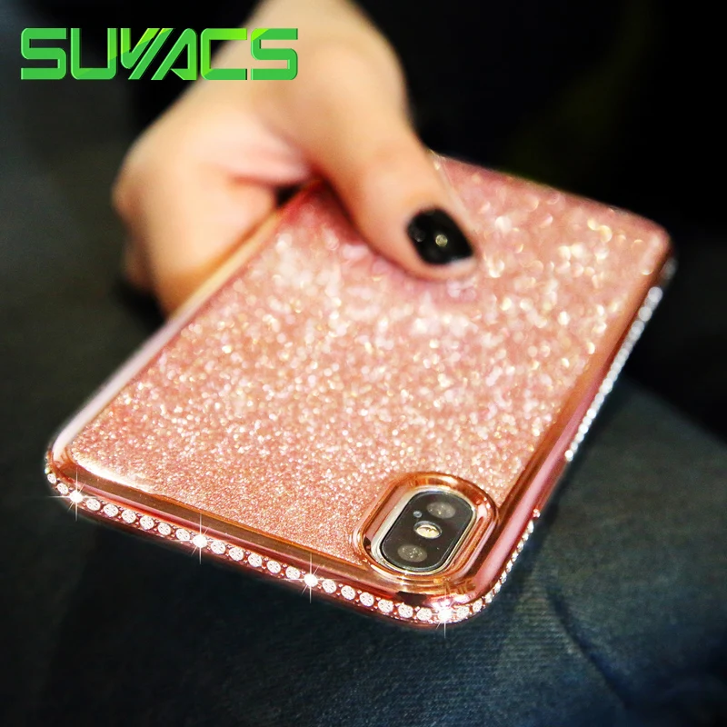 

SUYACS Hot Glitter Jewelled Electroplated Case for iPhone X XS XS Max XR 6 7 8 Plus Soft Silicone Screen Protector Phone Cover