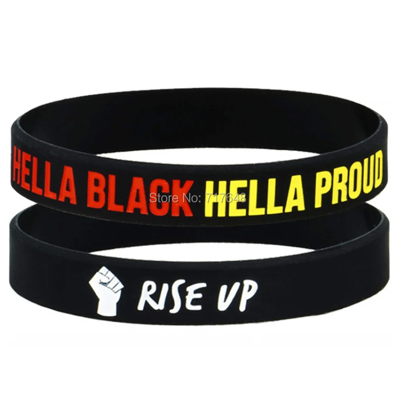 300 шт. вдохновляющая Цитата Hella Black Proud - Rise Up браслет силиконовые браслеты