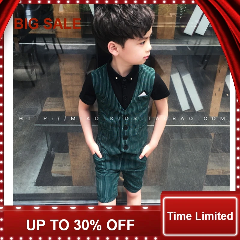 

Boy Costume Striped Single Breasted Costume for Boy & Blazers Vest + Shorts 2Pcs Children's Suit 2-7T