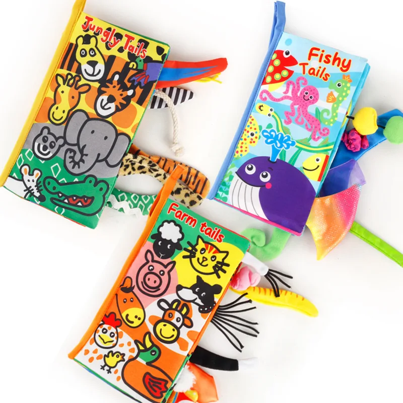 

Baby Toys Infant Soft Fabric Cloth Book Toddler Touch and Feel Development Activity Book with Tail Decor